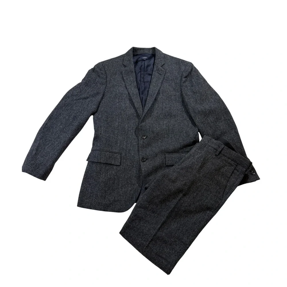 J.Crew Ludlow Suit 40R 31x34 Grey Moon British Herringbone Wool Yorkshire Tweed